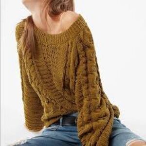 Express Cable knit Puff Sleeved Sweater Mustard Yellow Size Small